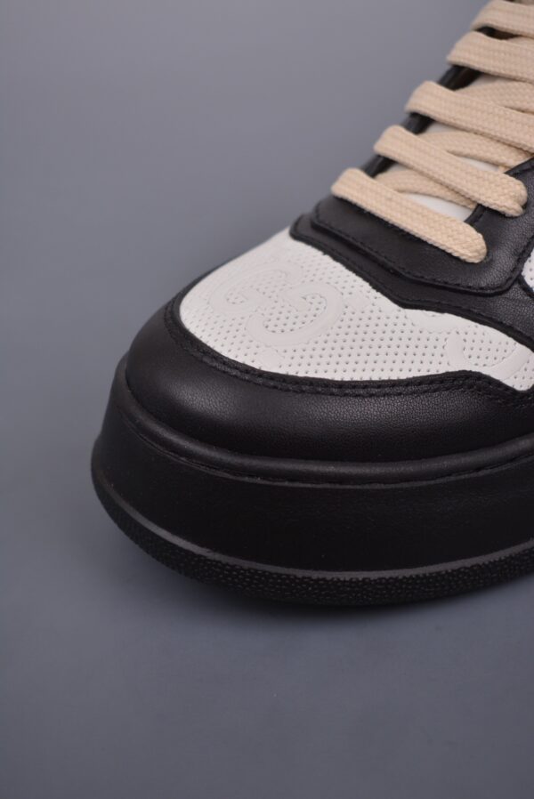 sy_no_2A3D1A6F57A5F010EB2148753BC45A31_5 Gucci Re-Web Sneaker in Black & White Perforated Leather with Interlocking GG