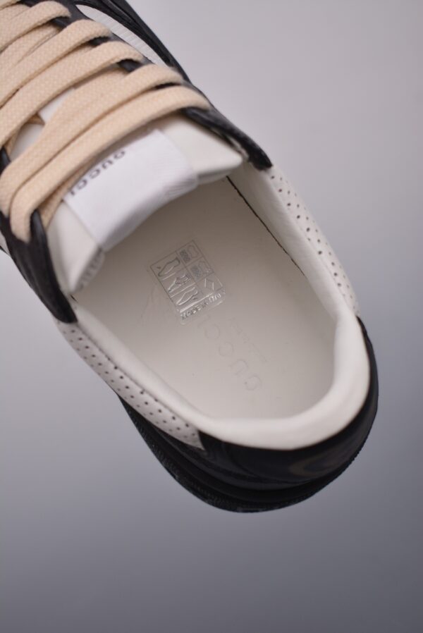 sy_no_2A3D1A6F57A5F010EB2148753BC45A31_8 Gucci Re-Web Sneaker in Black & White Perforated Leather with Interlocking GG