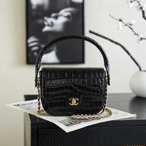 Crocodile-Embossed Calfskin Top-Handle Bag