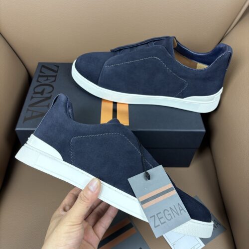 Navy Blue Suede Slip-On Sneakers