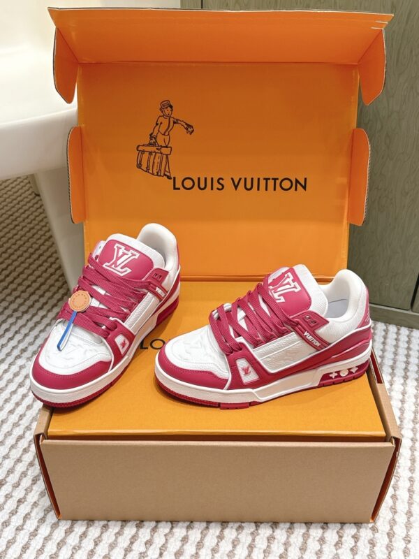 sy_no_2CAEC5C7C3039B2C722C2F8DA1AD29F5_1 Louis Vuitton LV Trainer Maxi / LV Skate White, Raspberry Red & Rose Pink Sneakers