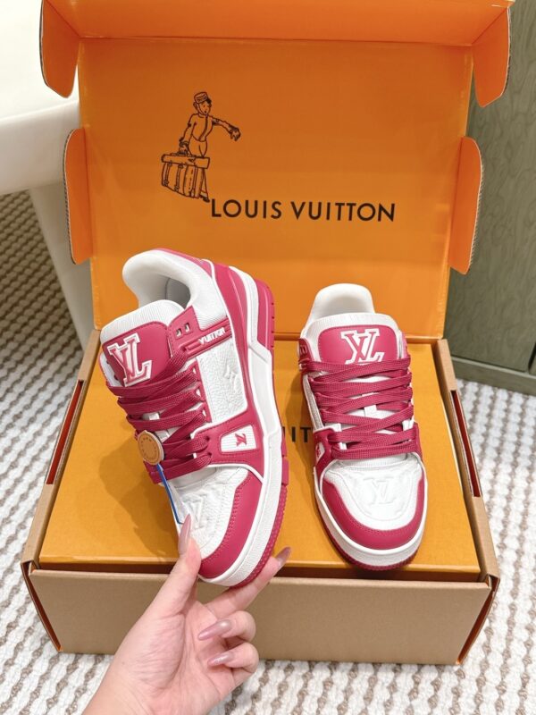 sy_no_2CAEC5C7C3039B2C722C2F8DA1AD29F5_2 Louis Vuitton LV Trainer Maxi / LV Skate White, Raspberry Red & Rose Pink Sneakers