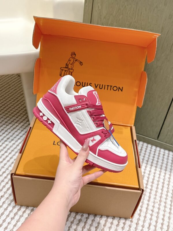 sy_no_2CAEC5C7C3039B2C722C2F8DA1AD29F5_4 Louis Vuitton LV Trainer Maxi / LV Skate White, Raspberry Red & Rose Pink Sneakers