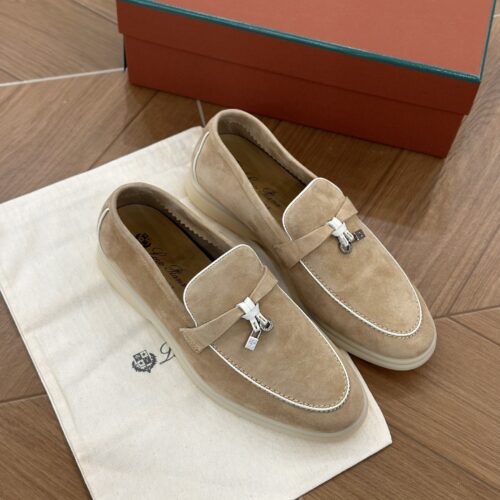 Loro Piana Summer Charms Walk Sand Suede Loafers
