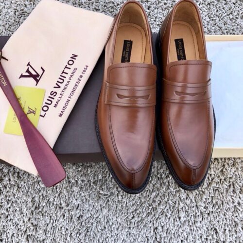 Brown & Caramel Calfskin Penny Loafers