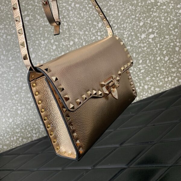 Champagne Gold Metallic Leather Rockstud Flap Crossbody Bag