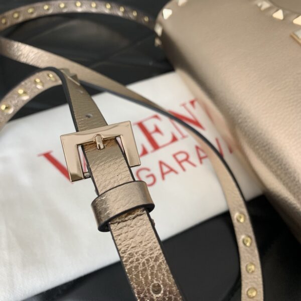 Champagne Gold Metallic Leather Rockstud Flap Crossbody Bag