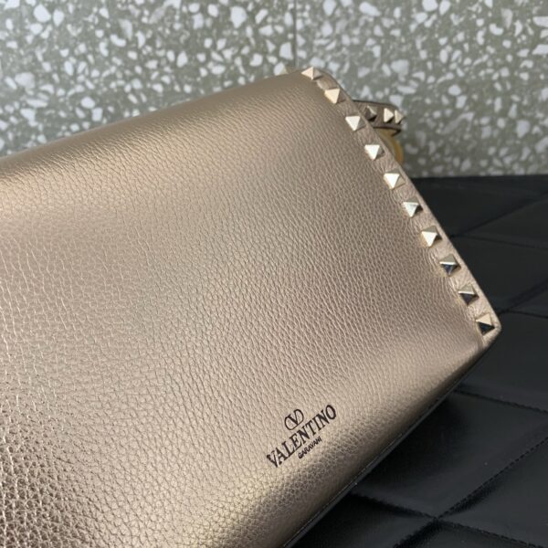 Champagne Gold Metallic Leather Rockstud Flap Crossbody Bag