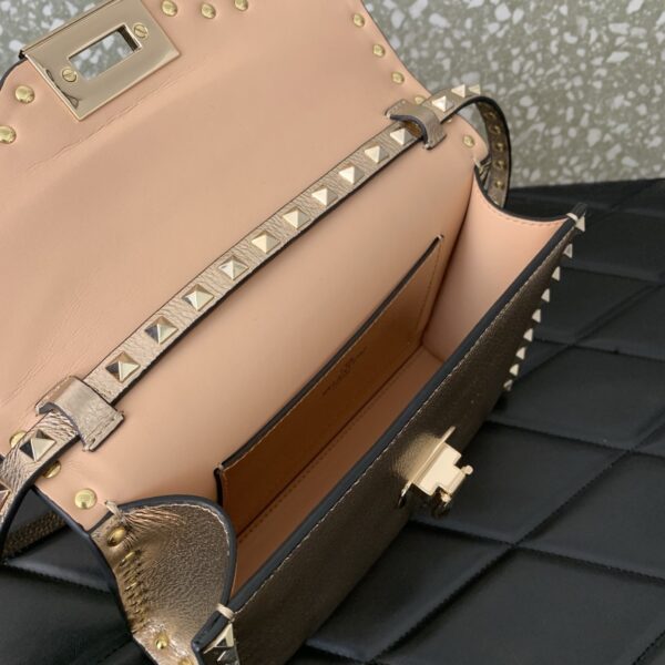 Champagne Gold Metallic Leather Rockstud Flap Crossbody Bag
