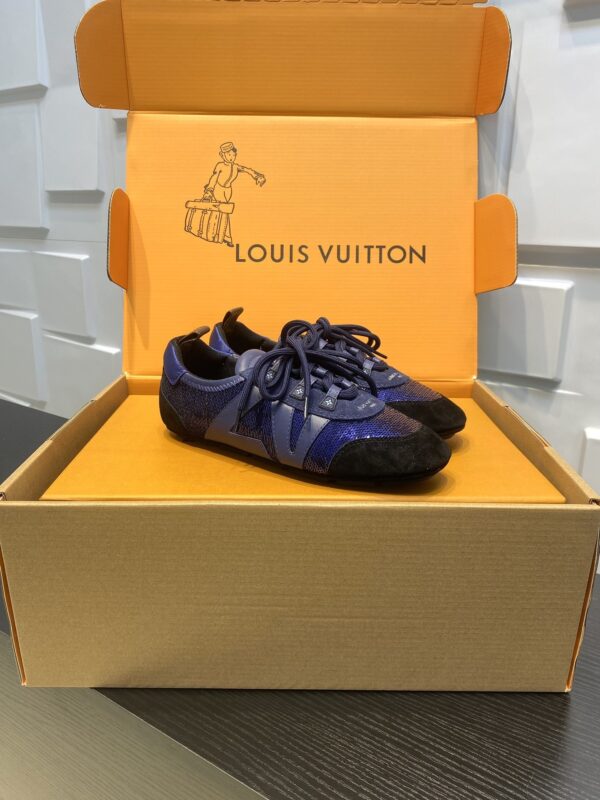 sy_no_2EABA1CC5895A03F25C49C5D42D50032_0 Louis Vuitton Sneakerina Blue Sequin Monogram & Black Suede Thin-Sole Sneakers
