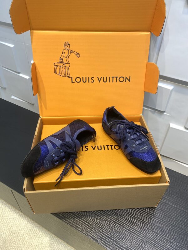 sy_no_2EABA1CC5895A03F25C49C5D42D50032_1 Louis Vuitton Sneakerina Blue Sequin Monogram & Black Suede Thin-Sole Sneakers