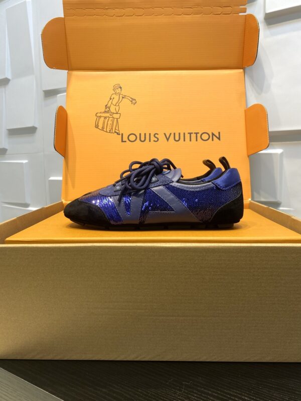 sy_no_2EABA1CC5895A03F25C49C5D42D50032_4 Louis Vuitton Sneakerina Blue Sequin Monogram & Black Suede Thin-Sole Sneakers