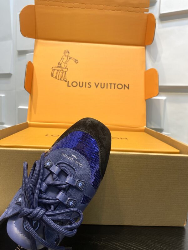sy_no_2EABA1CC5895A03F25C49C5D42D50032_6 Louis Vuitton Sneakerina Blue Sequin Monogram & Black Suede Thin-Sole Sneakers