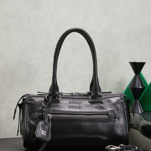 sy_no_2F1AB3EE431A4E2ADB0720A6AEBDB035_0 Black Leather Front-Zip Double-Handle Shoulder Crossbody Bag
