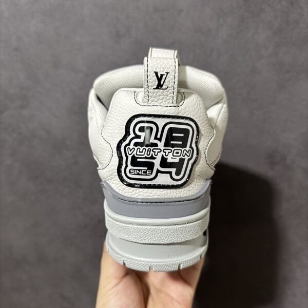 White & Light Grey Pebbled Leather Retro Skate Sneakers