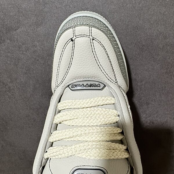 White & Light Grey Pebbled Leather Retro Skate Sneakers