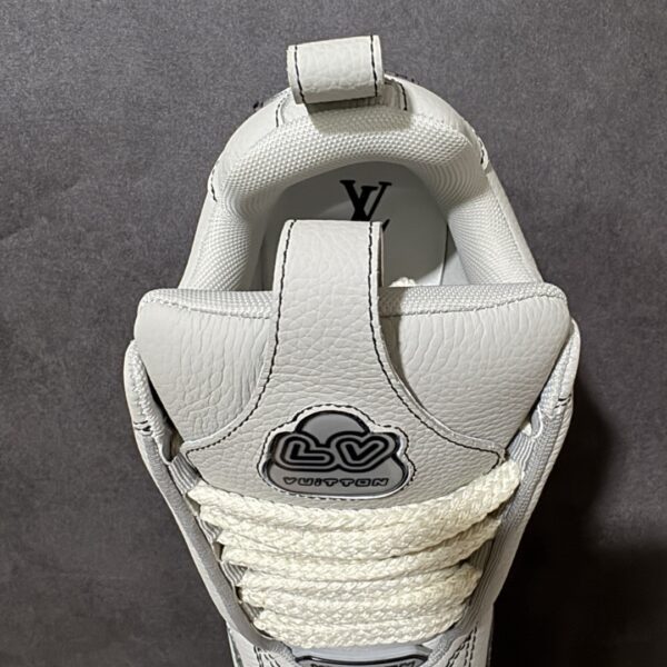 White & Light Grey Pebbled Leather Retro Skate Sneakers