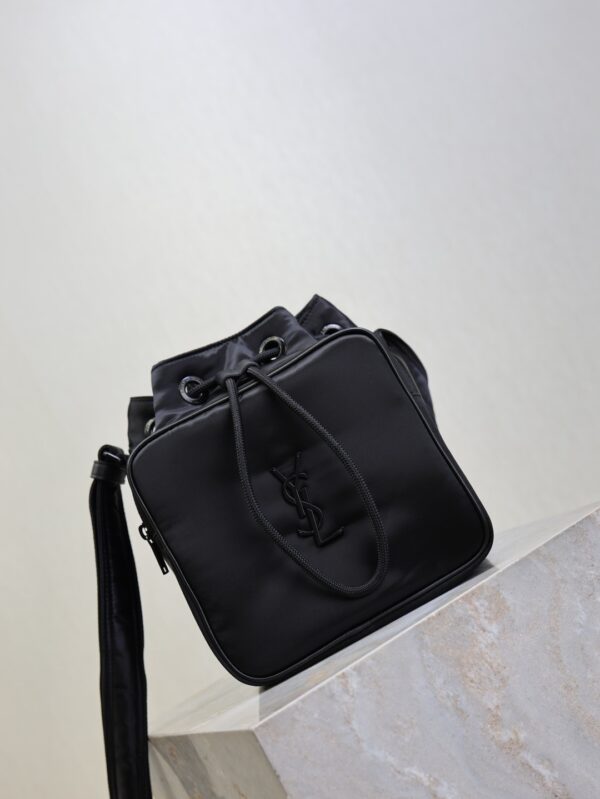 sy_no_30607B57E7A5406EC4703A72220C3B84_1 YSL Niki Drawstring Nylon Shoulder Bag – Black