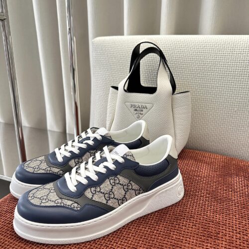 sy_no_30994009B1535E143C1A524A241D76AB_0 Navy & Gray Monogram Canvas Platform Sneakers