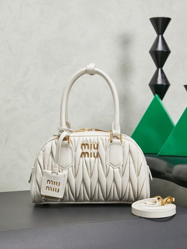 Miu Miu Mini Pleated Lambskin Bowling Bag (Handheld/Shoulder/Crossbody)