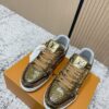 Louis Vuitton LV Trainer Metallic Gold Crackle & Brown Trim Retro Sneakers