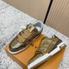 Louis Vuitton LV Trainer Metallic Gold Crackle & Brown Trim Retro Sneakers