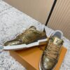 Louis Vuitton LV Trainer Metallic Gold Crackle & Brown Trim Retro Sneakers