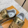 Louis Vuitton LV Trainer Metallic Gold Crackle & Brown Trim Retro Sneakers