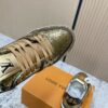Louis Vuitton LV Trainer Metallic Gold Crackle & Brown Trim Retro Sneakers