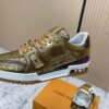Louis Vuitton LV Trainer Metallic Gold Crackle & Brown Trim Retro Sneakers