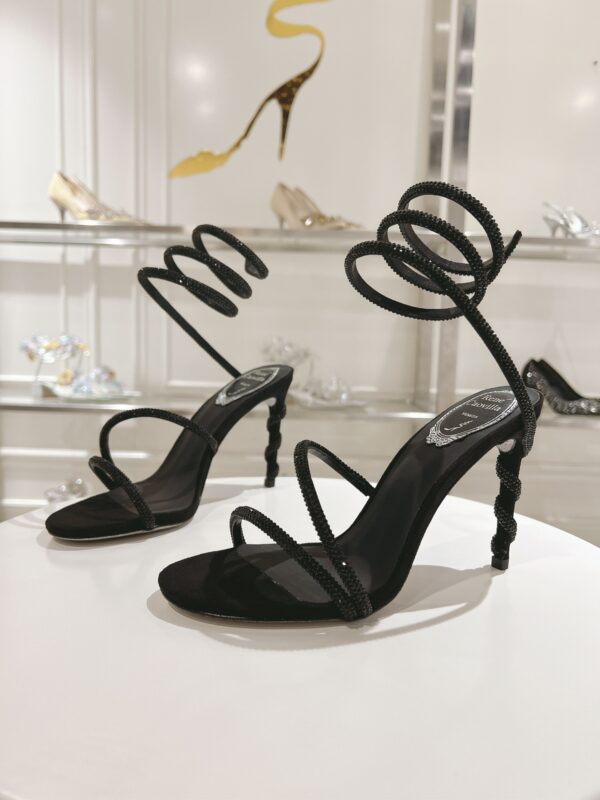 Black Crystal Spiral High-Heel Sandals