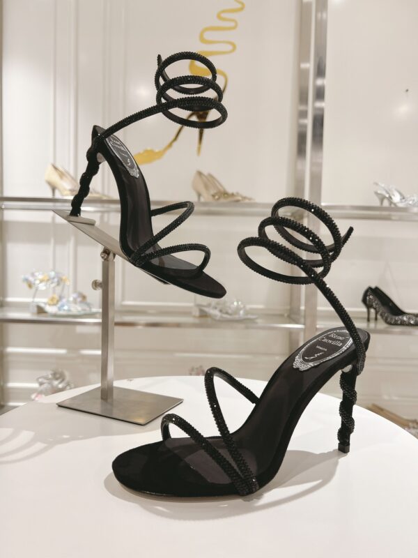 Black Crystal Spiral High-Heel Sandals
