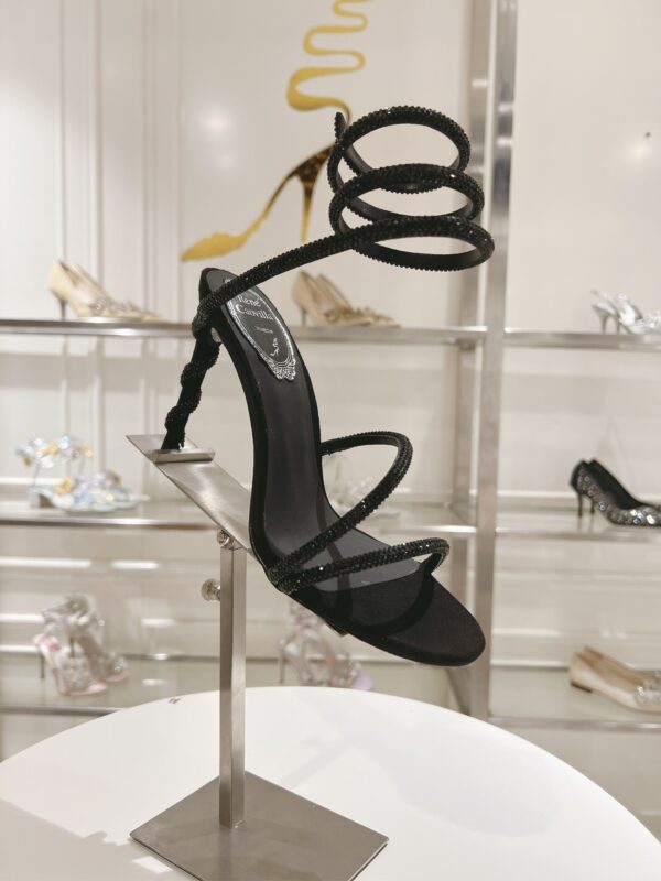 Black Crystal Spiral High-Heel Sandals