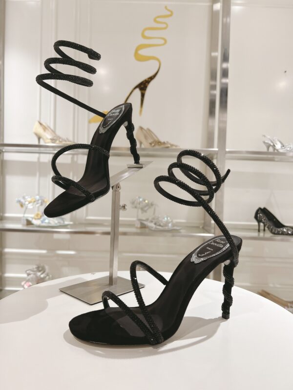 Black Crystal Spiral High-Heel Sandals