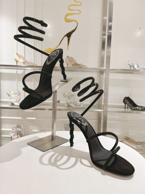 Black Crystal Spiral High-Heel Sandals
