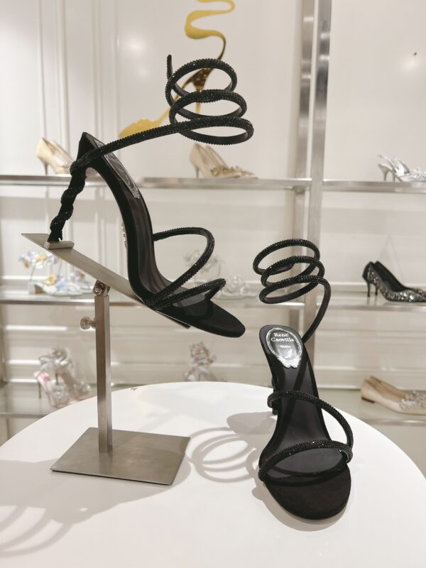 Black Crystal Spiral High-Heel Sandals