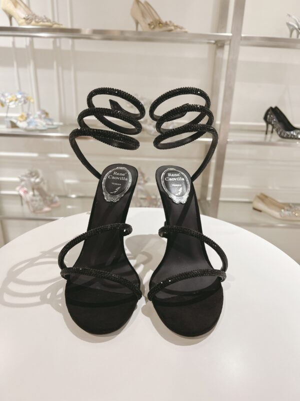 Black Crystal Spiral High-Heel Sandals