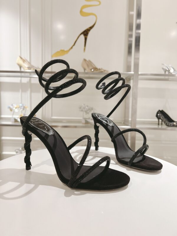 Black Crystal Spiral High-Heel Sandals