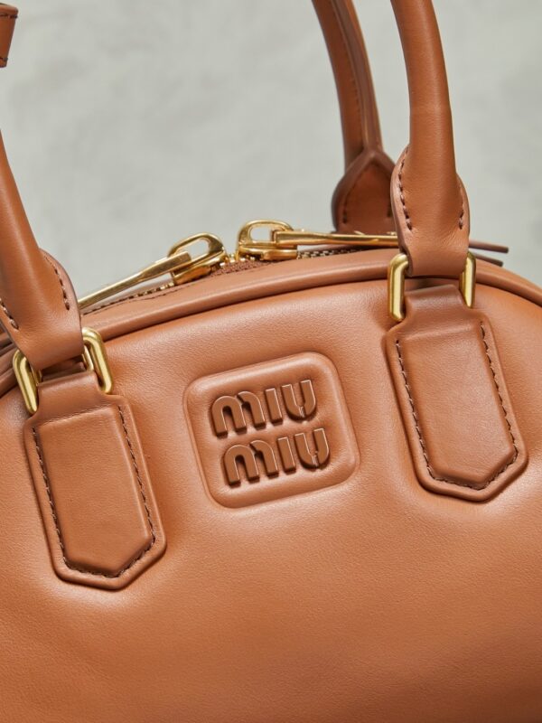 Miu Miu Women’s Arcadie Calfskin Bowling Bag – Vintage-Style Shell Bag (Suitable for Commuting; Shoulder, Crossbody, or Hand-Carry)