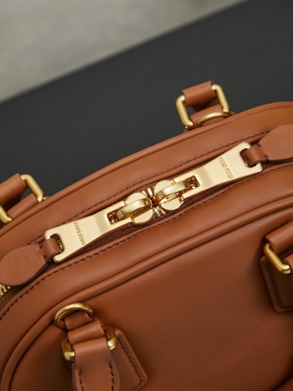 Miu Miu Women’s Arcadie Calfskin Bowling Bag – Vintage-Style Shell Bag (Suitable for Commuting; Shoulder, Crossbody, or Hand-Carry)