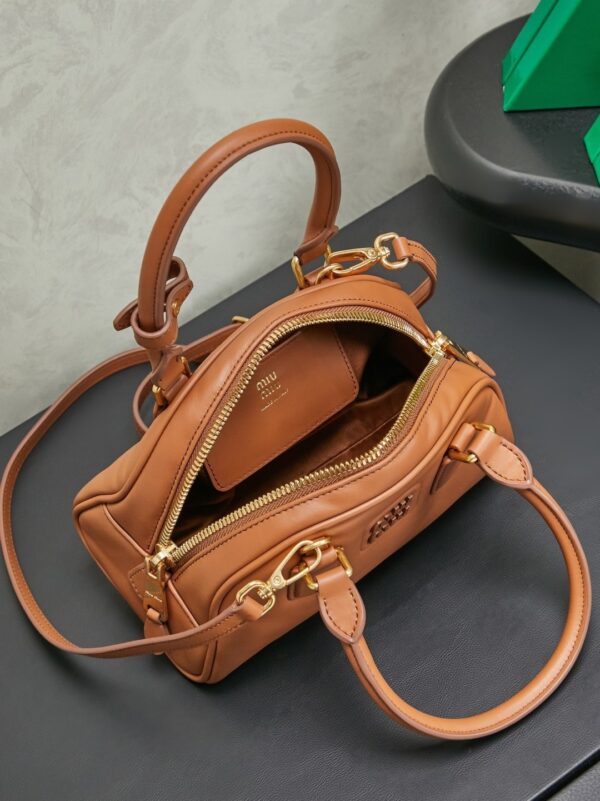 Miu Miu Women’s Arcadie Calfskin Bowling Bag – Vintage-Style Shell Bag (Suitable for Commuting; Shoulder, Crossbody, or Hand-Carry)