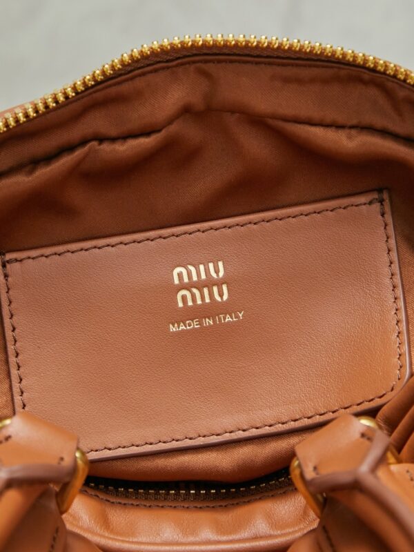 Miu Miu Women’s Arcadie Calfskin Bowling Bag – Vintage-Style Shell Bag (Suitable for Commuting; Shoulder, Crossbody, or Hand-Carry)