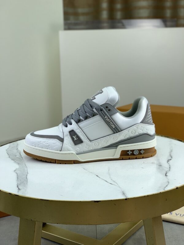 Louis Vuitton LV Trainer White, Cement Grey & Gum Retro Sneakers