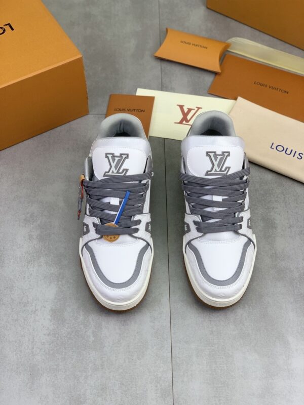 Louis Vuitton LV Trainer White, Cement Grey & Gum Retro Sneakers