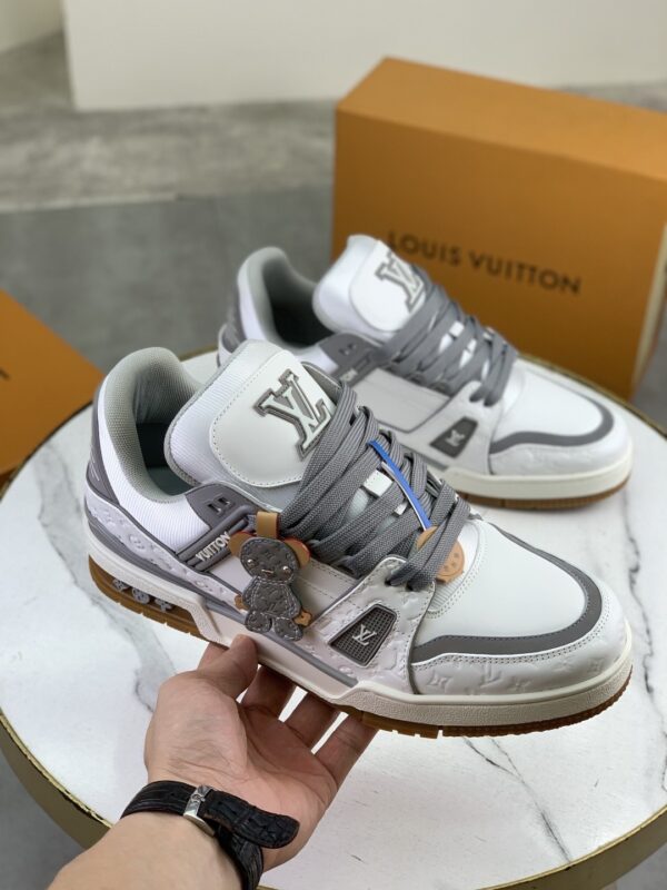 Louis Vuitton LV Trainer White, Cement Grey & Gum Retro Sneakers