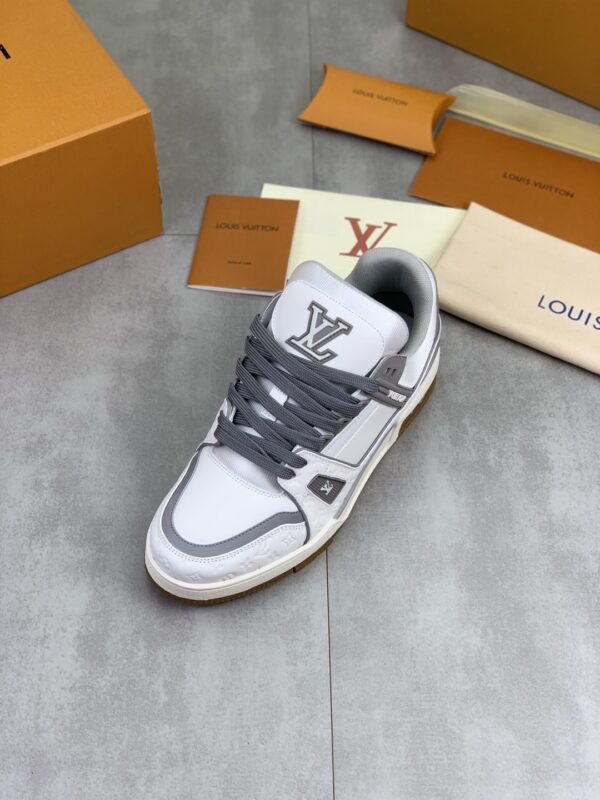 Louis Vuitton LV Trainer White, Cement Grey & Gum Retro Sneakers