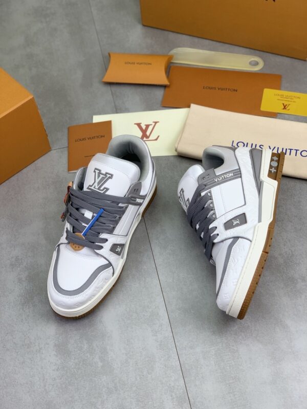 Louis Vuitton LV Trainer White, Cement Grey & Gum Retro Sneakers
