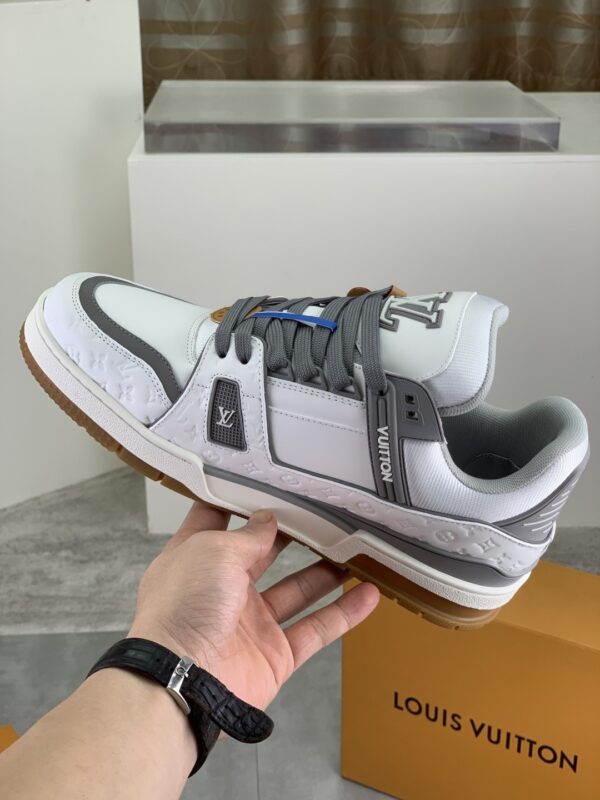Louis Vuitton LV Trainer White, Cement Grey & Gum Retro Sneakers