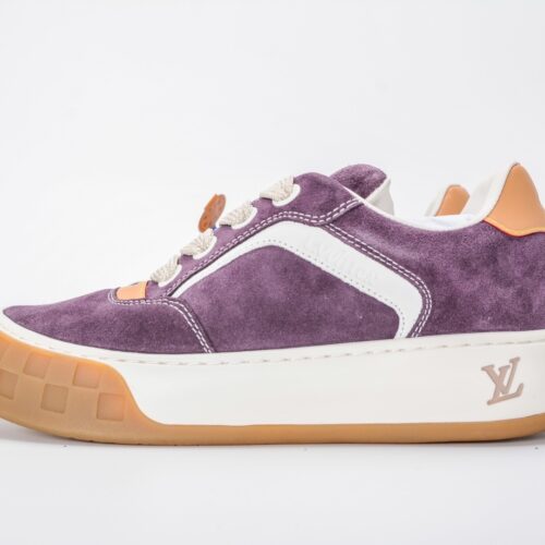 sy_no_340188ACE036D3BCEA5DE14490621C53_0 Purple Suede Checkerboard Gum-Sole Sneakers