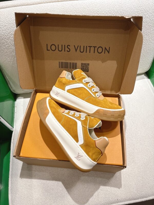 sy_no_3444A1596B7A73EA89295F9A39B987BA_3 Louis Vuitton LV Groovy Mustard Yellow Suede & Gum Sole Chunky Skate Sneakers
